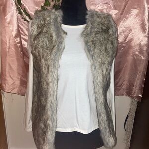 Wonder Nation Faux Fur Vest with White Long Sleeve Top
